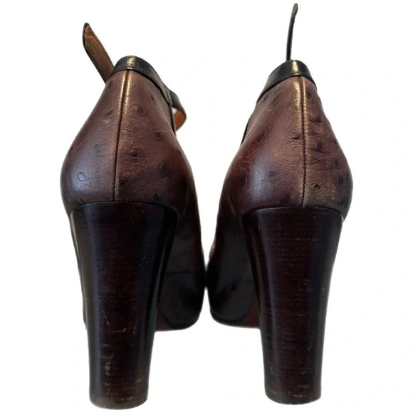Chie Mihara Ostrich Leather Heels Made In Spain 38 1/2 8.5 Ankle Strap Dust Bag - Picture 9 of 16